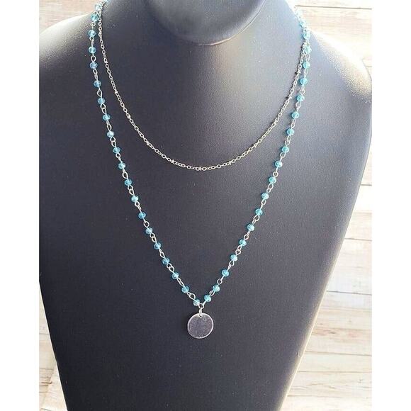 Silver Tone & Blue Layered Necklace - Picture 1 of 5
